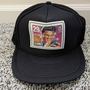 Vtg 1990s Elvis Presley Snap Back Mesh Hat 90s Trucker Cap USPS Stamp 1992